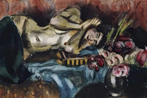Roses Collection: Semi-nude with a bouquet of roses, 1920. Creator: Henri Victor Gabriel Le Fauconnier