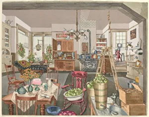 Harnly Perkins Prints: Semi-Rural Kitchen and Dining Room, 1910, 1935 / 1942. Creator: Perkins Harnly