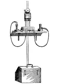 Sending and receiving apparatus with battery box at base, Edison carbon telephone, 1890 Sending and receiving apparatus with battery box at base, Edison carbon telephone, 1890