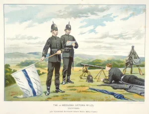 Signalling Prints: Sending a semaphore signal using flags, c1880. Artist: Geoffrey Douglas Giles