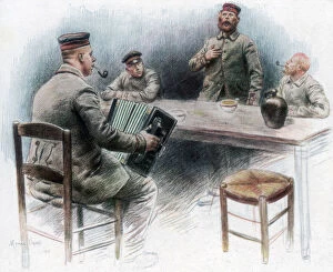 Accordionist Gallery: Sentimental ballad in the Canteen, German prisoners of war in Dinan, France, 1915, (1926)