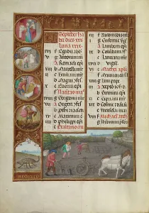 Roundel Prints: September Calendar Page: Plowing and Sowing: Scorpio; Spinola Hours