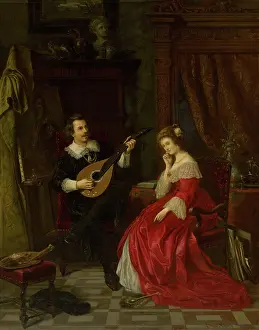 Mandolin Prints: Serenade, 1872. Creator: Eduard Majsch