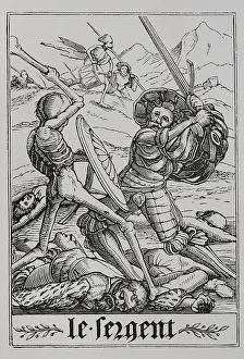 Running Prints: The Sergeant from 'The Dance of Death', 1547, (1877). Creator: Unknown