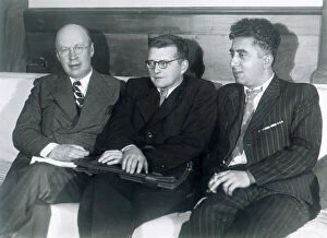 Sergei Prokofiev, Dmitri Shostakovich and Aram Khachaturian, Russian composers, 1945