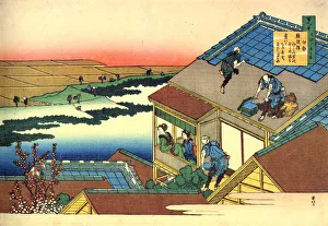 Roofer Prints: From the series Hundred Poems by One Hundred Poets: Lady Ise, c1830. Artist: Hokusai