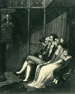 Church Service Gallery: The Sermon, 1813, (1947). Creator: Unknown