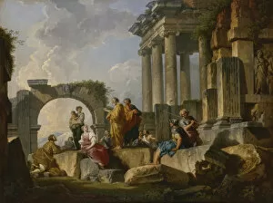 State Hermitage Gallery: The Sermon of Saint Paul among the ruins, 1744. Creator: Pannini (Panini), Giovanni Paolo