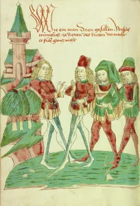 A Servant before Three Lords; Barlaam und Josaphat, 1469. Creators: Hans Schilling, Diebolt Lauber