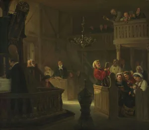 Tidemand Adolph Prints: Service in a Norwegian Country Church, 1845. Creator: Adolph Tidemand