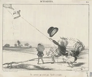 Ballooning Prints: Un service... pas facile a rendre, 19th century. Creator: Honore Daumier