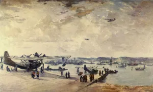 Aircraft Collection: A Service Station - Seaplanes, Second World War, (1944). Creator: Charles Cundall
