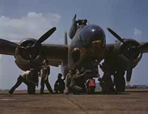 Aeroplane Gallery: Servicing an A-20 bomber, Langley Field, Va. 1942. Creator: Alfred T Palmer