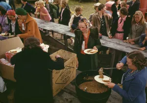 Cauldron Prints: Serving pinto beans at the Pie Town, New Mexico Fair barbeque, 1940. Creator: Russell Lee