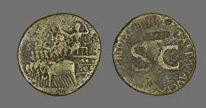 Letters Gallery: Sestertius (Coin) Depicting an Elephant Quadriga, 34-35. Creator: Unknown