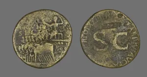 Letters Gallery: Sestertius (Coin) Depicting an Elephant Quadriga, 34-35. Creator: Unknown