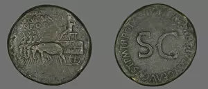 Sestertius (Coin) Portraying Emperor Augustus, 34-35. Creator: Unknown