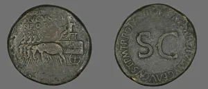 Letters Gallery: Sestertius (Coin) Portraying Emperor Augustus, 34-35. Creator: Unknown
