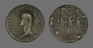 Sestertius (Coin) Portraying Emperor Gaius (Caligula), 37-38. Creator: Unknown