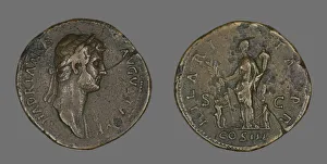 Sestertius (Coin) Portraying Emperor Hadrian, 128-132. Creator: Unknown