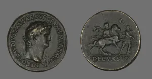 Nero Prints: Sestertius (Coin) Portraying Emperor Nero, 54-69. Creator: Unknown