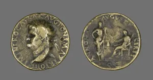 Nero Prints: Sestertius (Coin) Portraying Emperor Nero, 54-68. Creator: Unknown