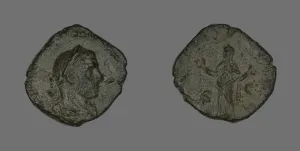 Sestertius Prints: Sestertius (Coin) Portraying Emperor Trebonianus Gallus, 251-253. Creator: Unknown