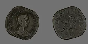 Sestertius Prints: Sestertius (Coin) Portraying Empress Marcia Otacilia Severa, 244-249. Creator: Unknown