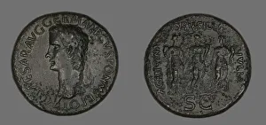 Sestertius (Coin) Portraying Germanicus, 37-38. Creator: Unknown