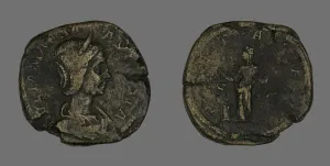Severan Prints: Sestertius (Coin) Portraying Julia Maesa, 223. Creator: Unknown