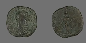 Sestertius (Coin) Portraying Philip the Arab, 244-249. Creator: Unknown
