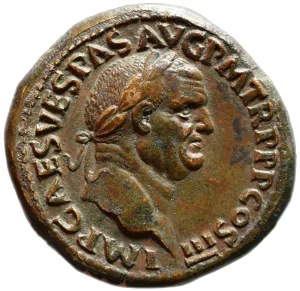 Sestertius of Vespasian, 71 AC. Artist: Numismatic, Ancient Coins Sestertius of Vespasian, 71 AC. Artist: Numismatic, Ancient Coins