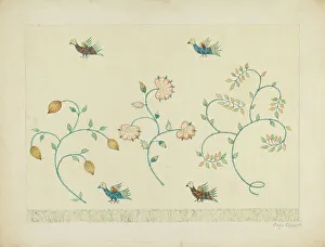 Crewel Prints: Set of Crewel Embroidered Bed Curtains, c. 1939. Creator: John Oster