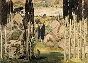 Artwork Collection: Set design for Act II of a Ballet Russes production of Ravels Daphnis and Chloe, 1912
