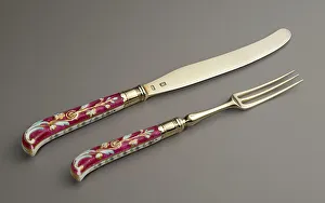 Silver Gilt Prints: Set Of Six Dessert Forks And Knives, c1772. Creator: Richard Parr