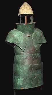Set of Mycenaean armour with cuirrass and helm, c.16th century BC Set of Mycenaean armour with cuirrass and helm, c.16th century BC