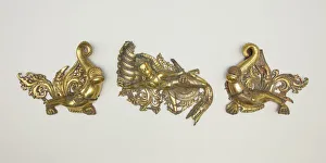 Crocodile Prints: Set of Three Shrine Ornaments with Two Crocodiles (Makara) and a Serpent King