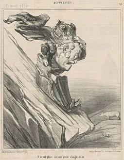 Sloped Prints: S'étant placé sur une pente dangereuse, 19th century. Creator: Honore Daumier