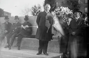 Titanic Prints: Seth Low at Straus Memorial, 1915. Creator: Bain News Service