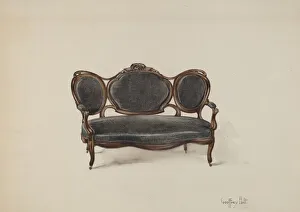 Holt Geoffrey Prints: Settee, Walnut, c. 1937. Creator: Geoffrey Holt