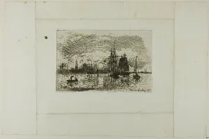 Setting Sun, Antwerp Harbor, 1868. Creator: Johan Barthold Jongkind