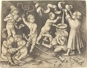 Mischief Gallery: Seven Children at Play, c. 1490. Creator: Israhel van Meckenem