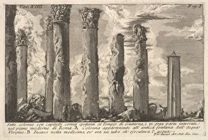 Seven columns of the Temple of Juturna with Corinthian capitals... (Sette colon Seven columns of the Temple of Juturna with Corinthian capitals... (Sette colon