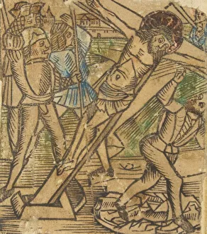 Woodcut Hand Colored Prints: One of the Seven Falls of Christ (Schr. 683), 15th century. 15th century. Creator: Anon