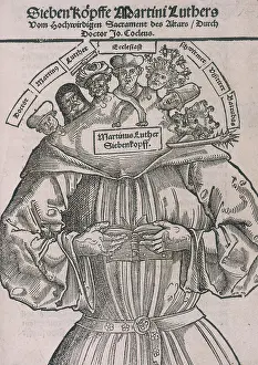 Johannes Prints: A seven headed Martin Luther, 1698. Creator: Unknown