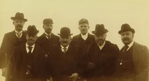 Alfred Lee Broadbent Prints: Seven men, half-length portrait, facing front, 1894 or 1895. Creator: Alfred Lee Broadbent