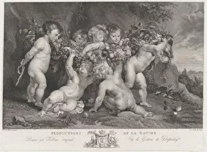 Kitsch Gallery: Seven putti carrying a garland of fruit, ca. 1780-87. Creator: Heinrich Schmitz