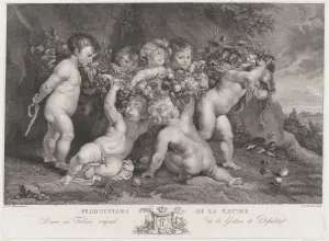 Etching And Engraving Prints: Seven putti carrying a garland of fruit, ca. 1780-87. Creator: Heinrich Schmitz