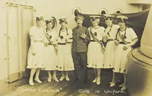 Cross Dressing Prints: Seven sailors standing together on deck, 1918. Creator: Unknown
