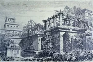 The seven wonders of the world, hanging gardens on terraces in the palace of Nebuchadnezzar